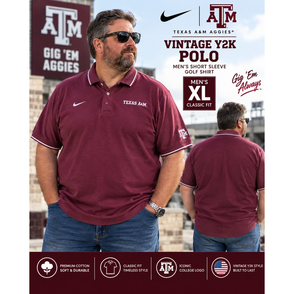 VTG Y2K Nike Texas A&M Aggies Men XL Maroon Polo Golf Shirt Football NCAA Swoosh